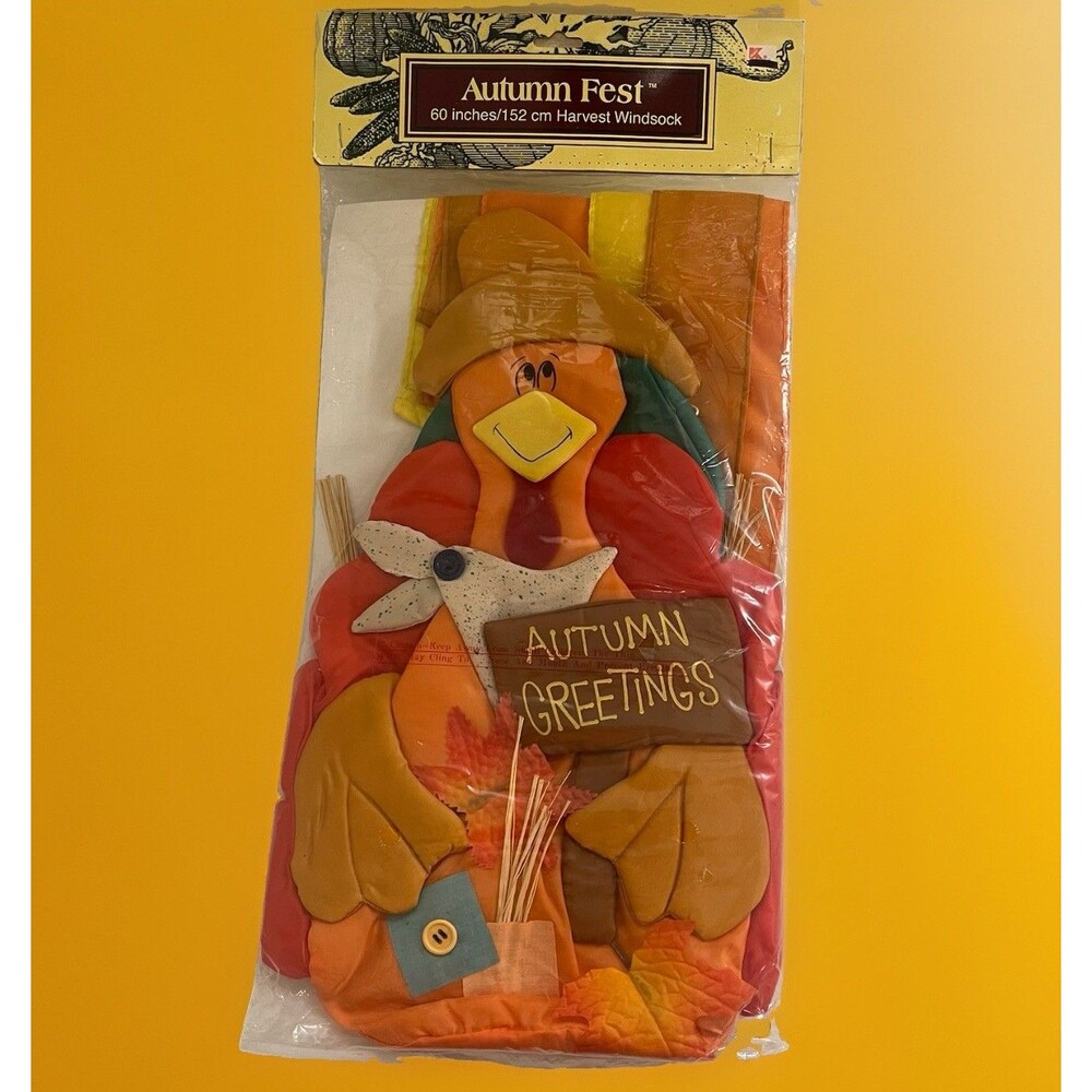 Autumn Fest Vintage 90’s Harvest Windsock Turkey Greetings 60" Fall Thanksgiving